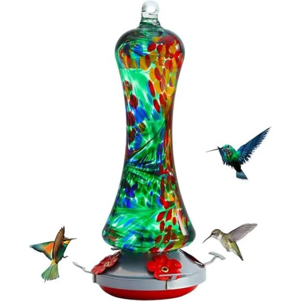 Glass Hummingbird Feeder for Outdoors: Leak Proof Hanging Hummingbirds Present
